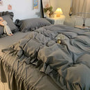 Axyaa Princess Style Bedding Set - Woman's Solid Color Ruffles Duvet Cover & Sheets