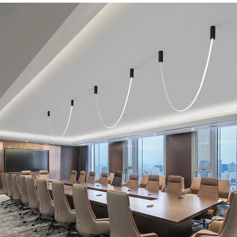 Axyaa Leather Luminous Line Chandelier - Luxury Minimalist Office Art Light