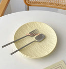 Axyaa Rock Relief Ceramic Dessert Plate: Household Dish for Steak, Pasta - Set of 4