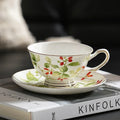 Axyaa Elegant Bone Porcelain Tea Cup Set with Golden Trim, Floral Pattern Dining Decor