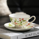 Axyaa Elegant Bone Porcelain Tea Cup Set with Golden Trim, Floral Pattern Dining Decor