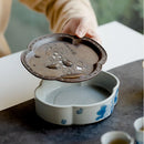 Blue Loquat Begonia Pot Holder Set by Axyaa: Hand-painted Ceramic Kung Fu Tea Table Base