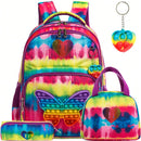 Axyaa Girls' School Backpack Set with Lunch Bag, Pencil Bag & Toy Pendant