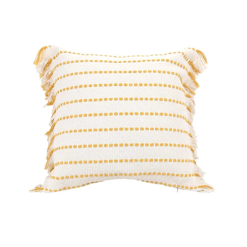 Axyaa Yellow White Knitting Boho Cushion Cover for Home Decoration