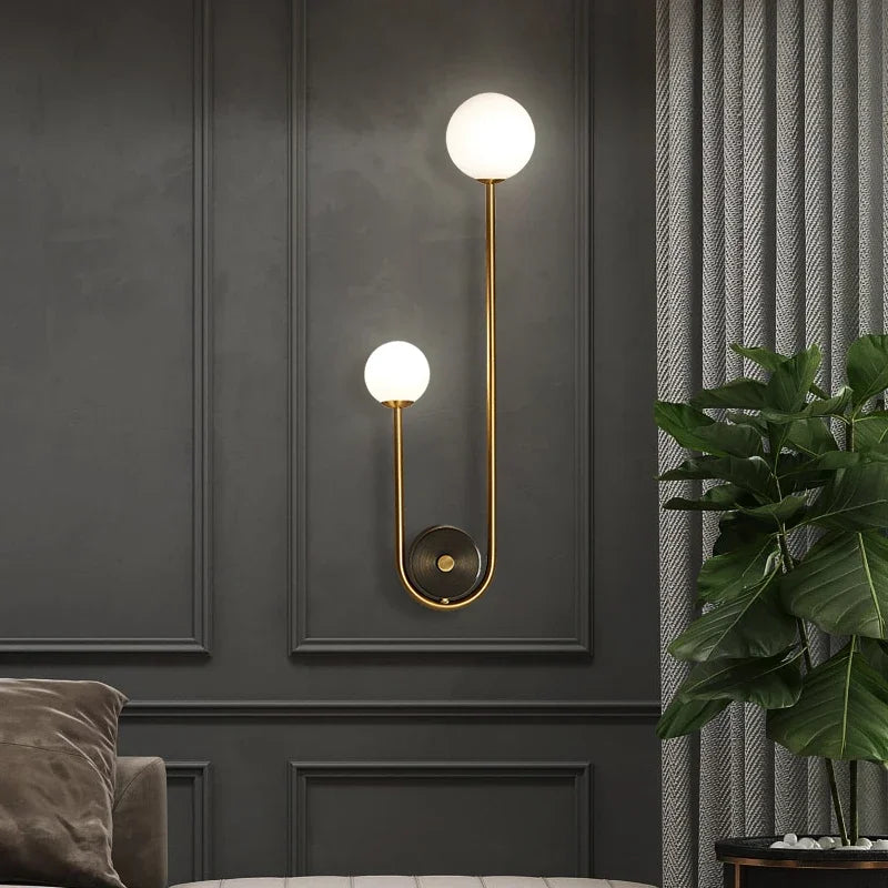 Axyaa Gold Iron Glass Ball LED Wall Lamp - Modern Bedroom Lighting