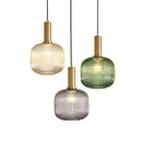 Axyaa Striped Glass Lantern Chandelier LED Pendant Lights for Dining Room Kitchen