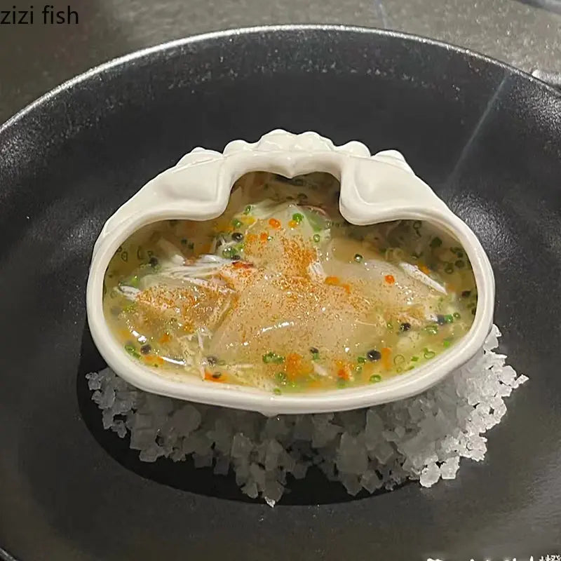 Axya White Crab Ceramic Serving Bowl Set for Restaurant Tableware