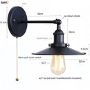 Axyaa Loft LED Wall Lamp Gold Pull Chain Switch Vintage Industrial Luminaire