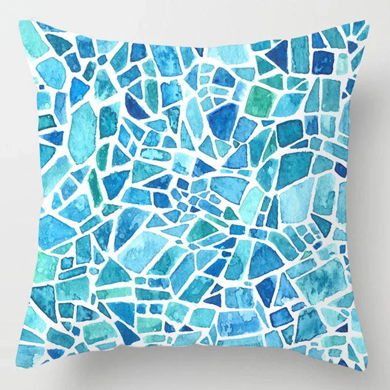 Axyaa Blue Geometric Marble Stripe Line Pillowcases - Set of 2