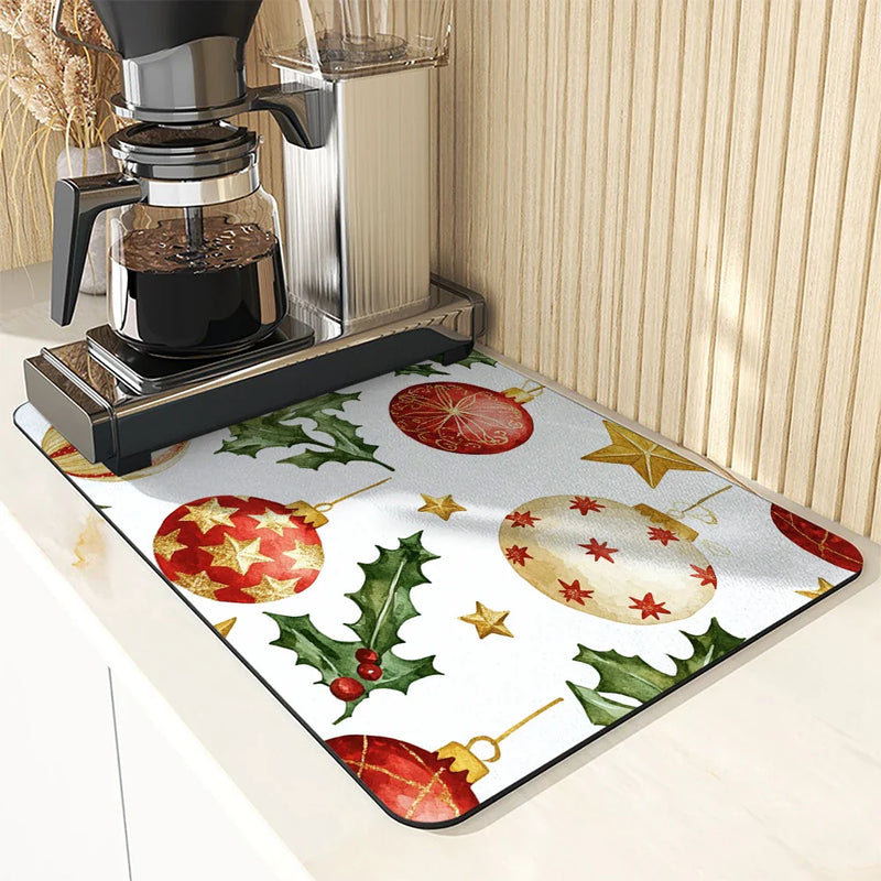 Axyaa Christmas Dish Drying Mat - Heat Resistant Non-slip Kitchen Counter Pad