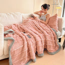 Axyaa Striped Faux Rabbit Fur Blanket: Warm Plush Sofa Throw for Autumn & Winter