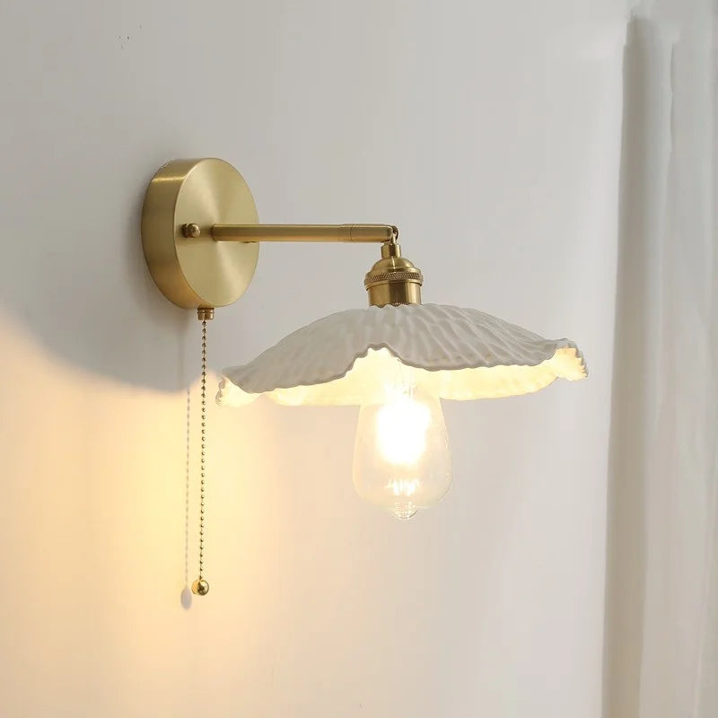 Axyaa Nordic LED Wall Light Pull Chain Switch Ceramic Copper Fixtures