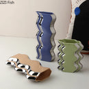 Axyaa Wavy Ceramic Vase Silver Plated Abstract Art Plant Pot Flowers Room Decor