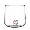 Axyaa Pink Heart Glass Cup: Lovely Gift for Lovers, Breakfast Milk, Latte & Coffee