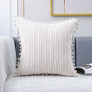 Axyaa Corduroy Pompom Cushion Cover for Sofa, 45x45 Thick Tripe Pillow