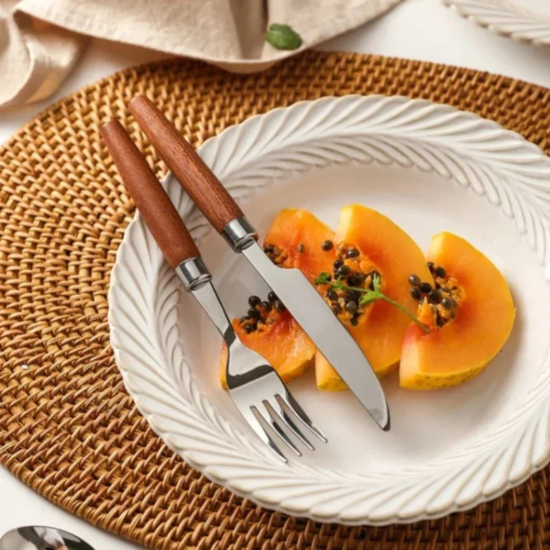 Axyaa Stainless Steel Cutlery Set with Wooden Handles