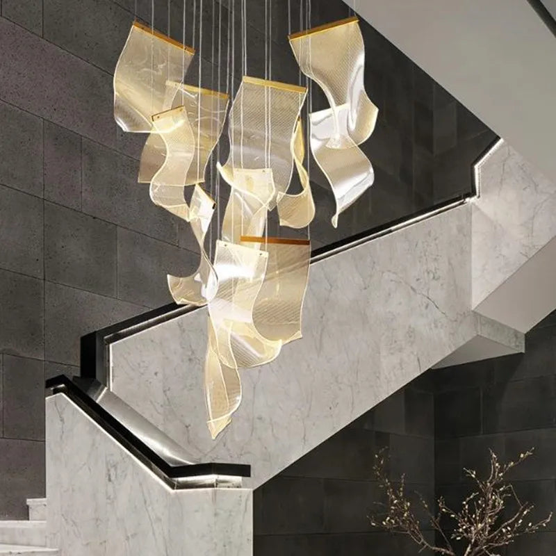 Axyaa Rinkle Suspended Lights Modern Guide Chandelier Stairs Dining Room Designer Lamp