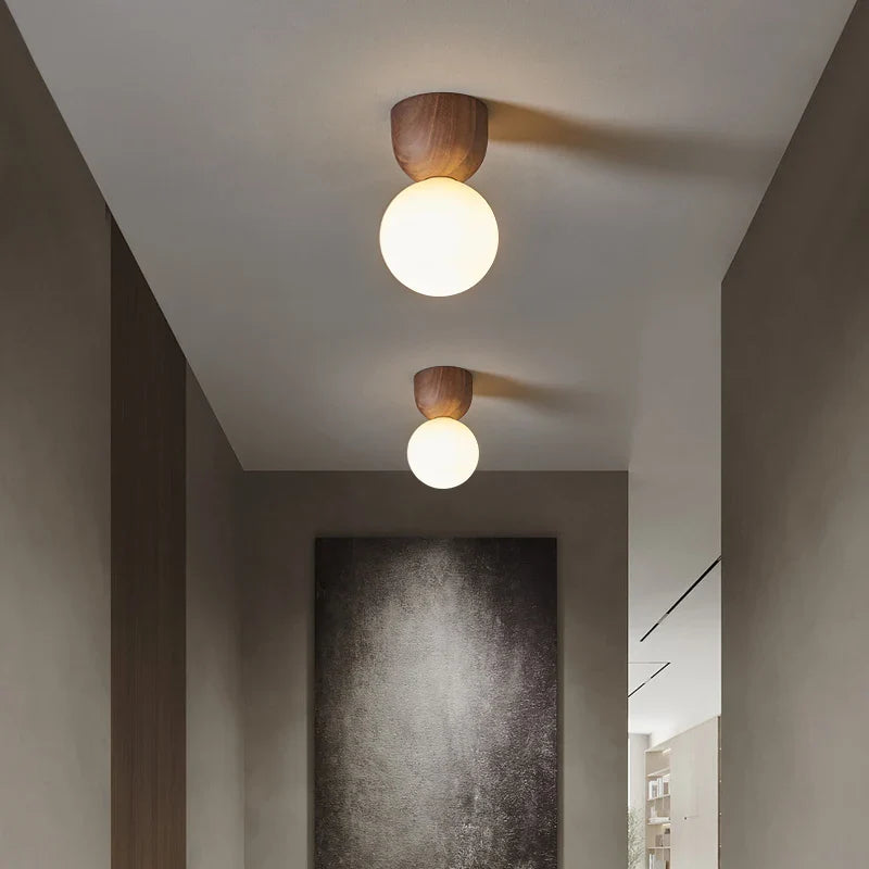Axyaa Walnut Glass LED Ceiling Light Modern Art Decoration Fixture