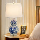 Axyaa Luxury Crystal Gourd Ceramic Table Lamp | High-End Embossed Bedroom Bedside Lamp