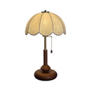 Axyaa Retro Petal Wooden Table Lamp with Fabric Shade for Bedside, Sofa, Study, Teahouse