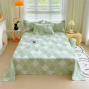 Axyaa Green Check Raw Cotton Double Bed Sheets Set Queen/King Flat Top Full Cover
