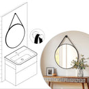 Axyaa Round Hanging Mirror with Leather Strap, Aluminum Frame - 24”, 28”, 32”