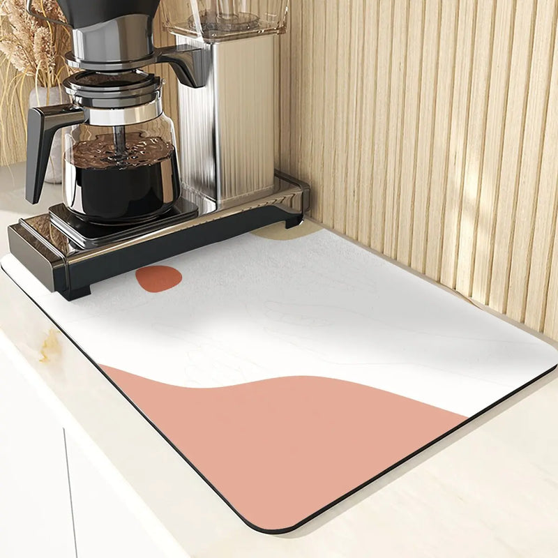 Axyaa Diatomite Kitchen Mat: Flowers Pattern Table Decor & Cup Holder