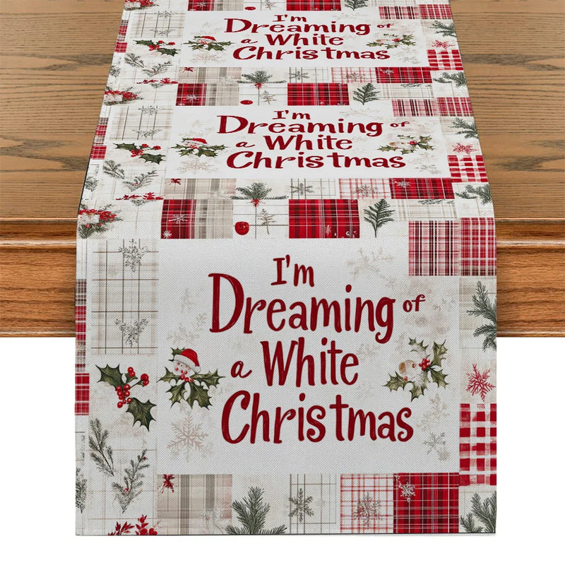 Axyaa Snow Fir Checkered Table Runner for Dining Room