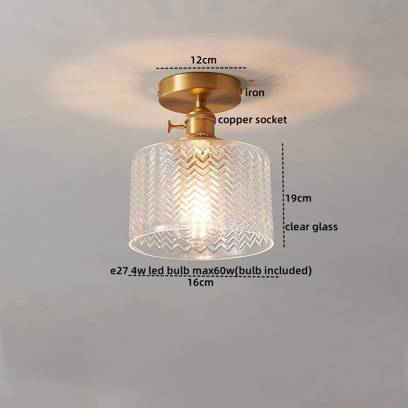 Axyaa Glass Copper LED Ceiling Light Fixture Simple Art Bedroom Living Room Chandelier