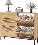 Axyaa Farmhouse Shoe Storage Cabinet with 2 Flip Drawers