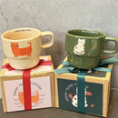 Axyaa Cute Cartoon Cat Ceramic Mug Set with Coaster, Breakfast Milk Cup, Creative Christmas Gift