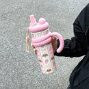 Axyaa Cute Insulated Straw Tumbler with Handle, Leakproof Thermos Bottle