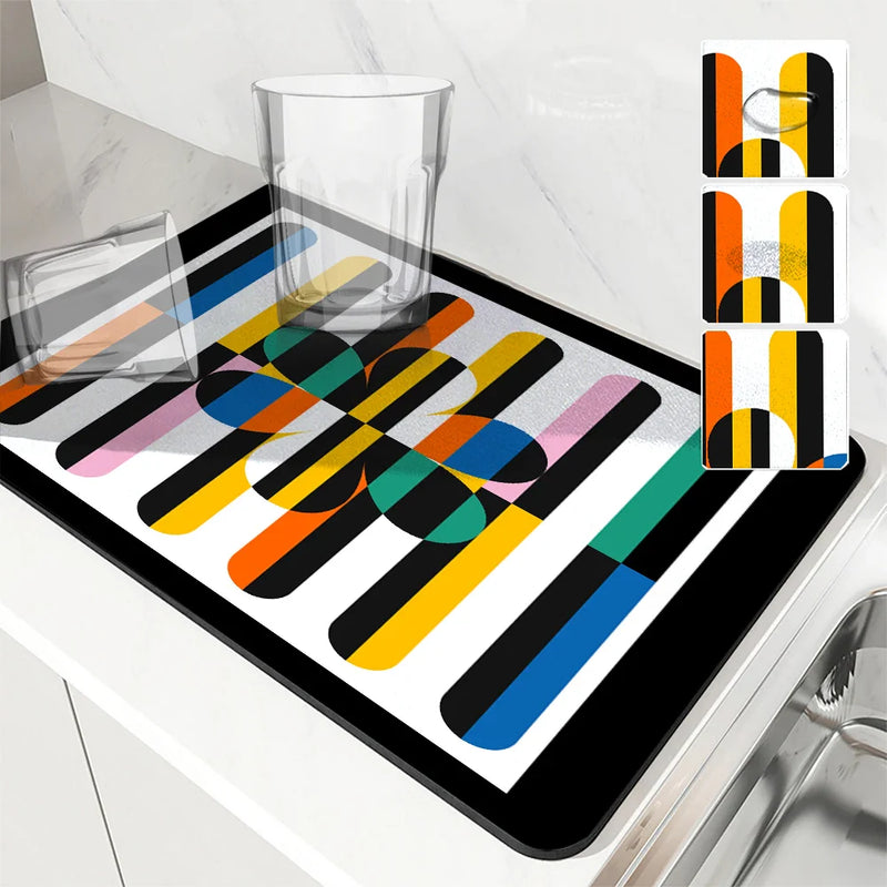 Axyaa Floral Drain Pad: Absorbent Anti-slip Kitchen & Bathroom Mat