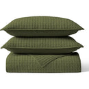 Axyaa Heather Dark Green Cotton Blend Queen Quilt Set
