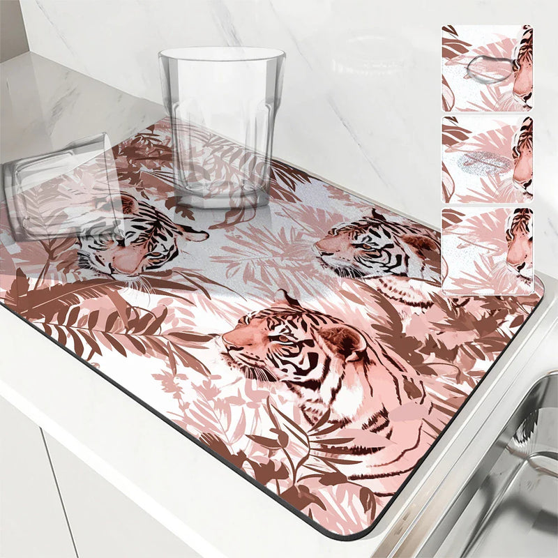 Axyaa Tiger Absorbent Drying Mat for Kitchen and Coffee Bar