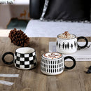 Axya Chessboard Grid Ceramic Mug - Stripe Design Large Handle Coffee Cup