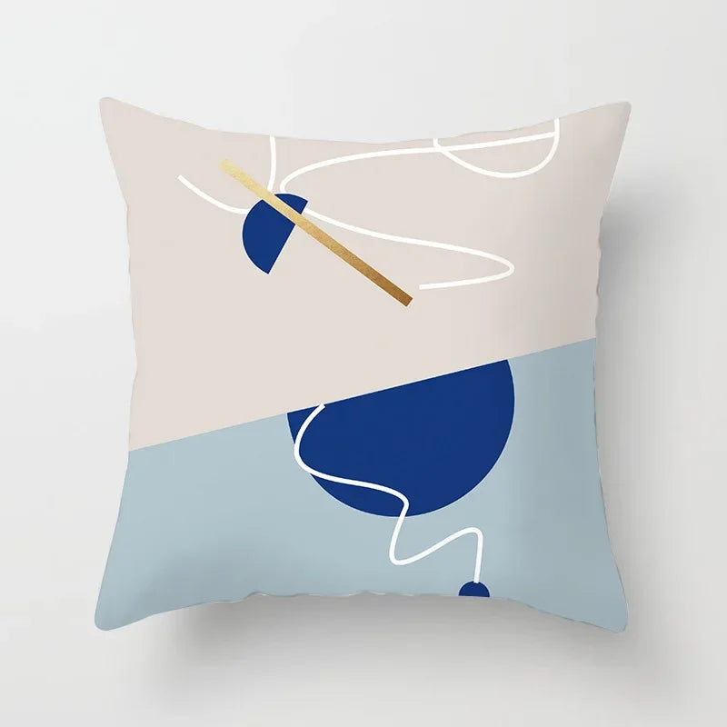 Abstract Geometric Mountain Pillowcase Blue Polyester for Sofa Hotel Office Seat Cushion Cover