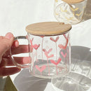 Axyaa Pink Heart Glass Cup with Handle and Lid - Heat-resistant Drinkware Mug