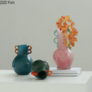 Axyaa Hexagonal Glass Vase with Artificial Flowers Desk Decor Aesthetic Display