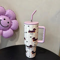 Kawaii Puppy Thermos Tumbler by Axyaa - Large Stainless Steel Thermal Cup with Handle
