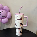 Kawaii Puppy Thermos Tumbler by Axyaa - Large Stainless Steel Thermal Cup with Handle