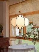 Axyaa Retro Fabric Pendant Light with Circular LED for Dining Room, Wooden Ball Fixtures E27