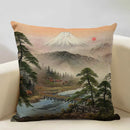 Axyaa Japanese Landscape Ukiyo Style Cushion Cover 45x45cm Art Decor Linen Pillow Case
