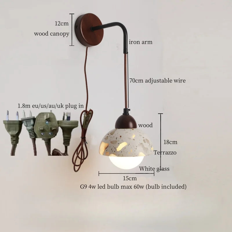 Axyaa Wabi Sabi Terrazzo LED Wall Lamp Pull Chain Switch Stair Light