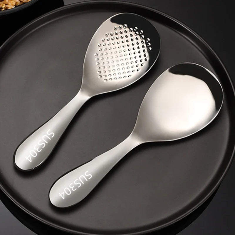 Axyaa Stainless Steel Hollow Handle Rice Spoon with Large Capacity - Deep & Thicken