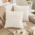 Axyaa Boho Stripe Geometry Plush Pillow Covers, 18inx18in