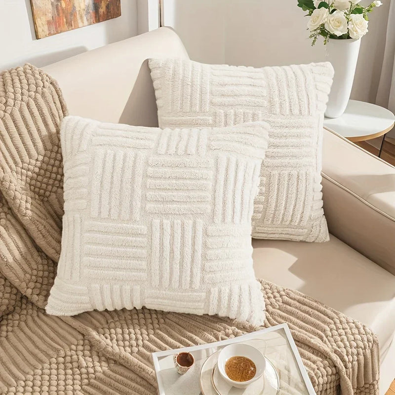 Axyaa Boho Stripe Geometry Plush Pillow Covers, 18inx18in