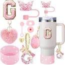Axyaa 9-Piece Accessory Set for Stanley Cup: Butterfly Straw, Cover, Cap, Boot, Charm, Initials