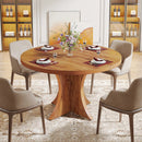 Axyaa 47.24" Round Farmhouse Dining Table for 4-6, Solid Wood with Pedestal Base
