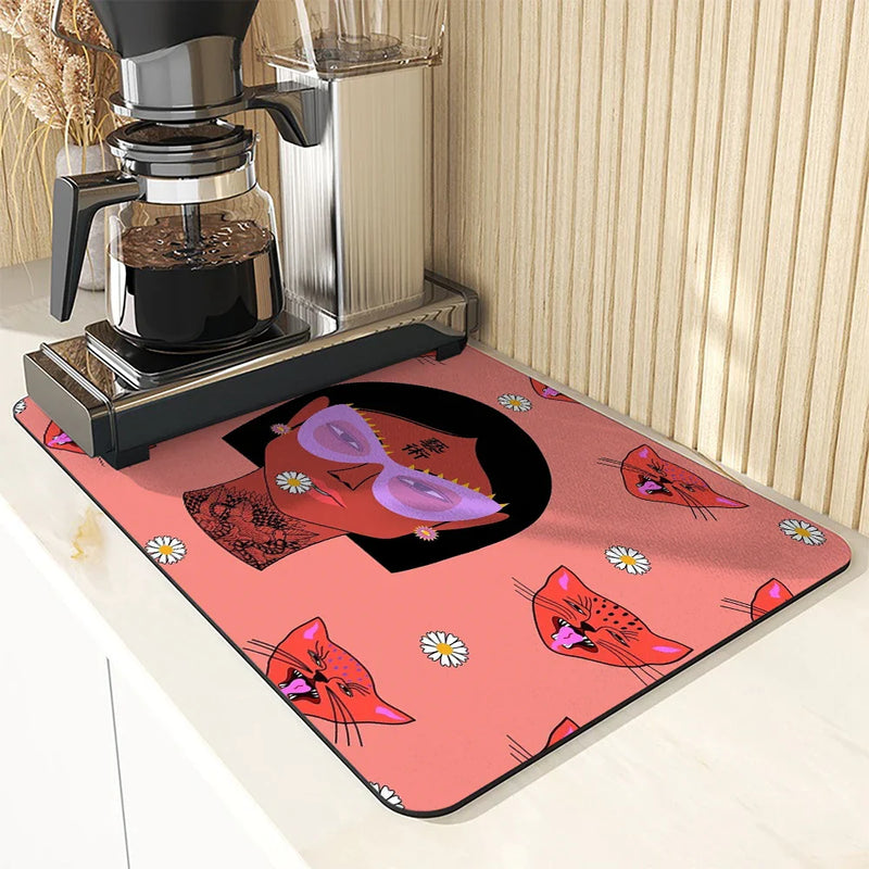 Axyaa Quick Dry Kitchen Mat: Absorbent, Antiskid, Flower Design